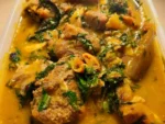 Yellow pepper soup or light soup with offal and greens